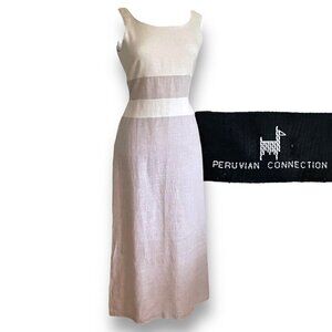 Peruvian Connection Womens Oatmeal Linen Dress Sz 6 Longline Sheath Minimalist